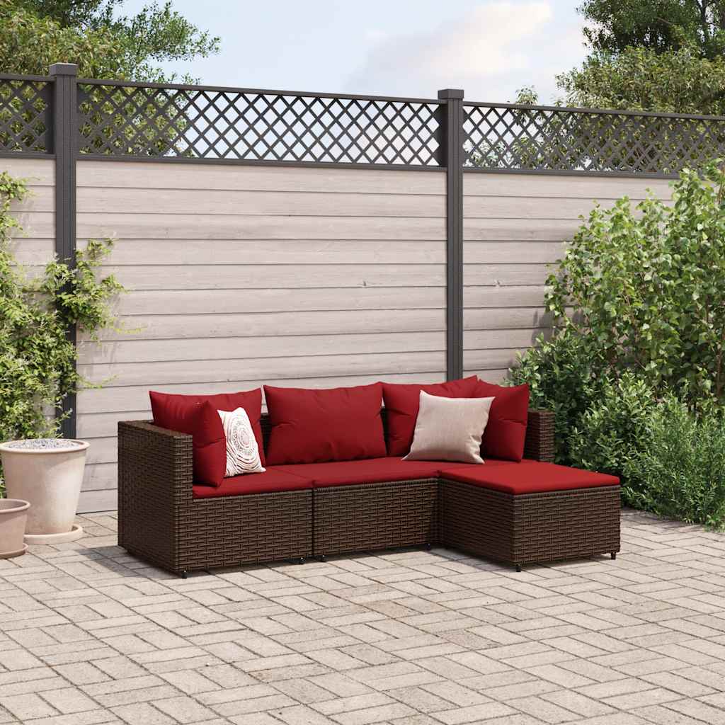 Salon de jardin 4 pcs avec coussins Marron Résine tressée - XIOS