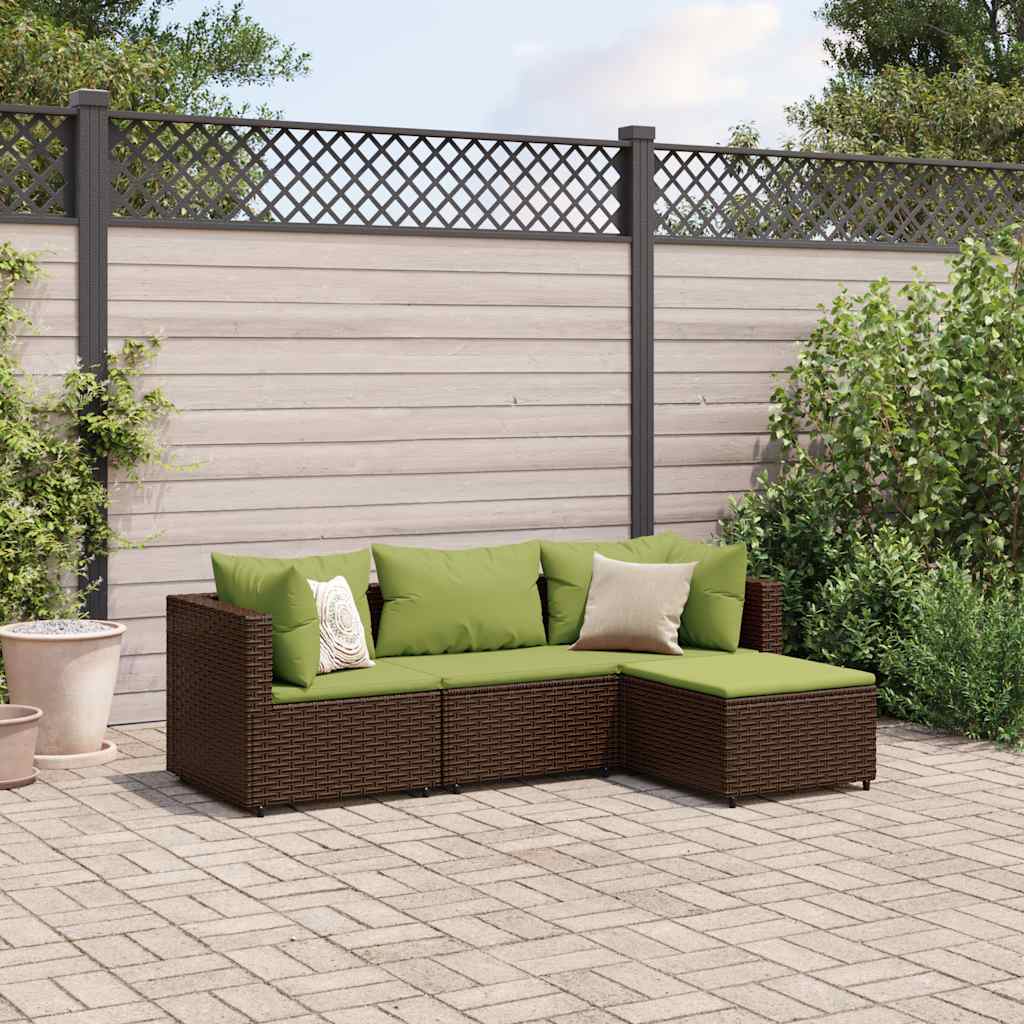 Salon de jardin 4 pcs avec coussins Marron Résine tressée - XIOS