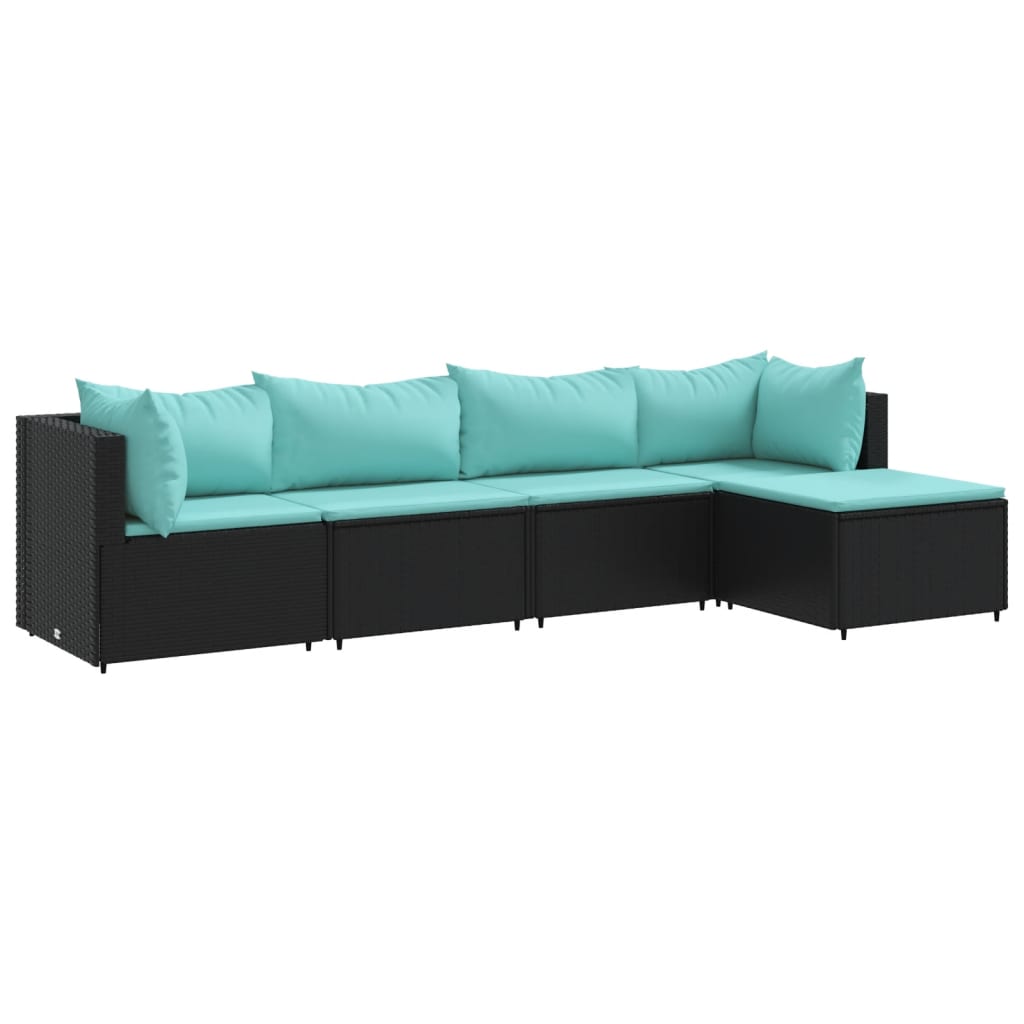 Salon de jardin 5 pcs avec coussins Noir Résine tressée - XIOS