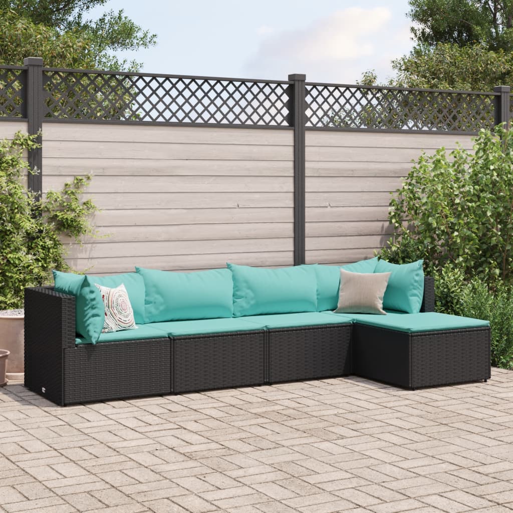 Salon de jardin 5 pcs avec coussins Noir Résine tressée - XIOS