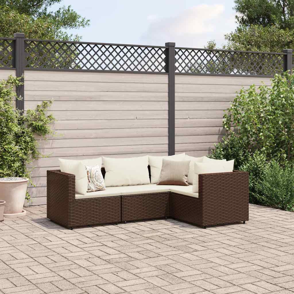 Salon de jardin 4 pcs avec coussins Marron Résine tressée - XIOS