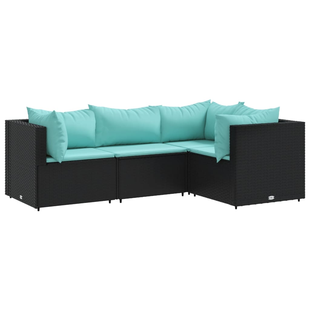 Salon de jardin 4 pcs avec coussins Noir Résine tressée - XIOS