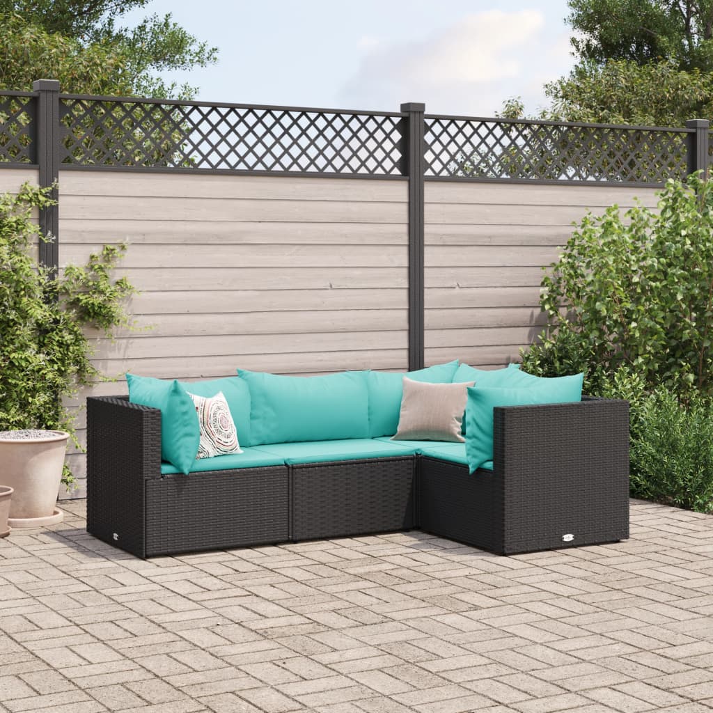 Salon de jardin 4 pcs avec coussins Noir Résine tressée - XIOS