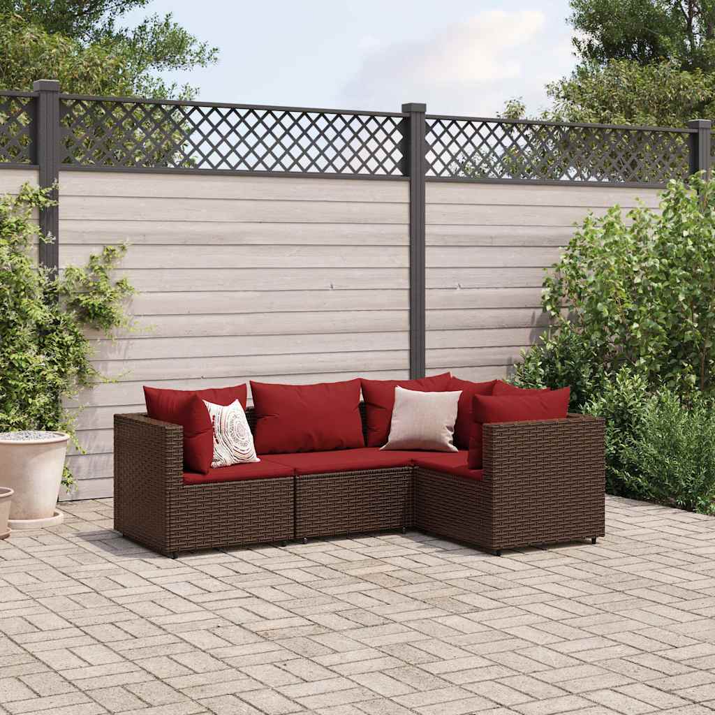 Salon de jardin 4 pcs avec coussins Marron Résine tressée - XIOS
