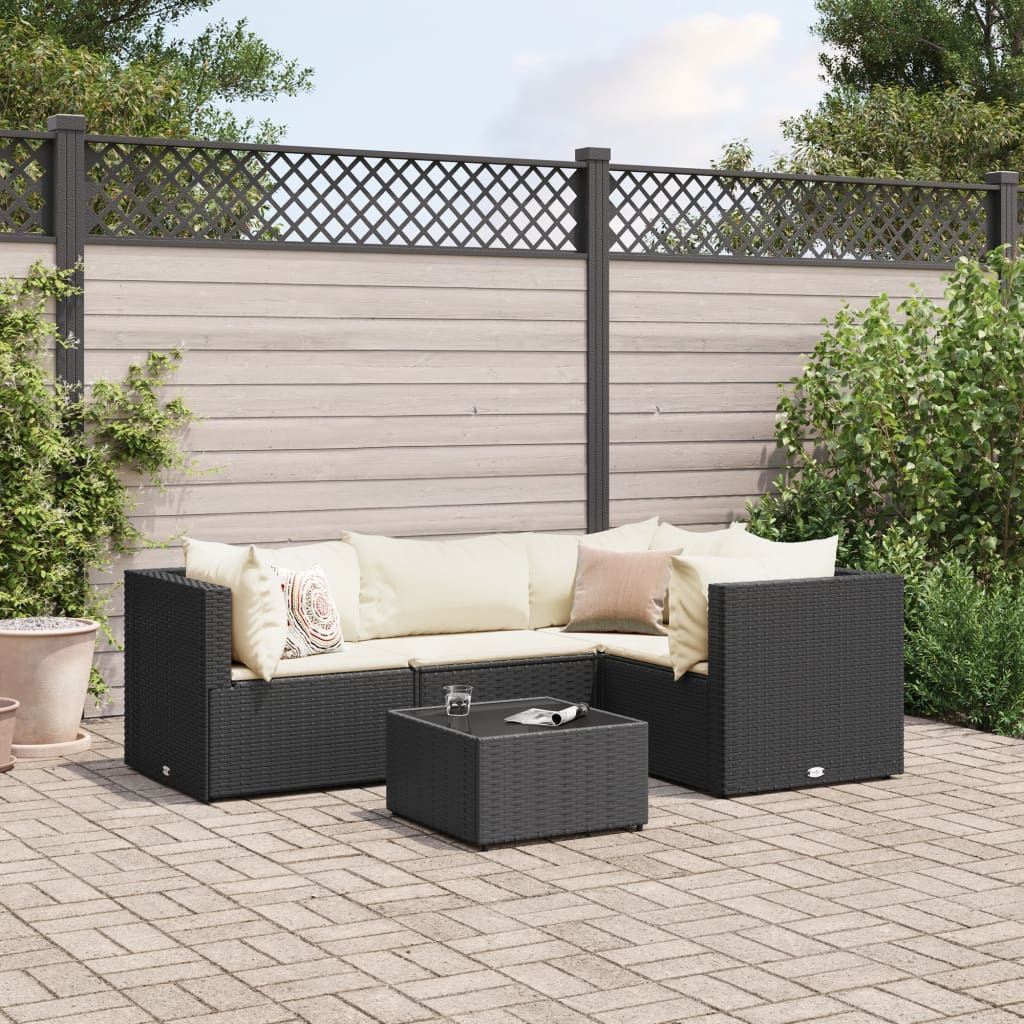 Salon de jardin 5 pcs avec coussins Noir Résine tressée - XIOS