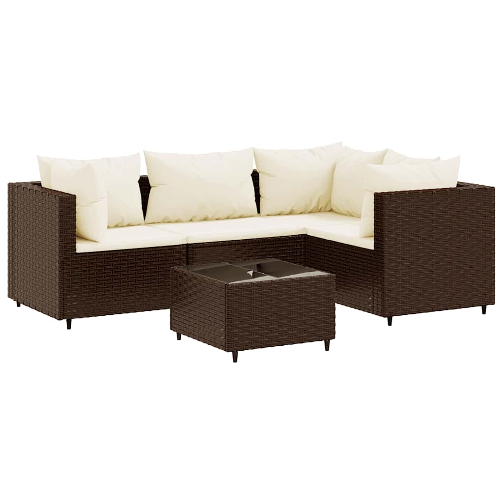 Salon de jardin 5 pcs avec coussins Marron Résine tressée - XIOS