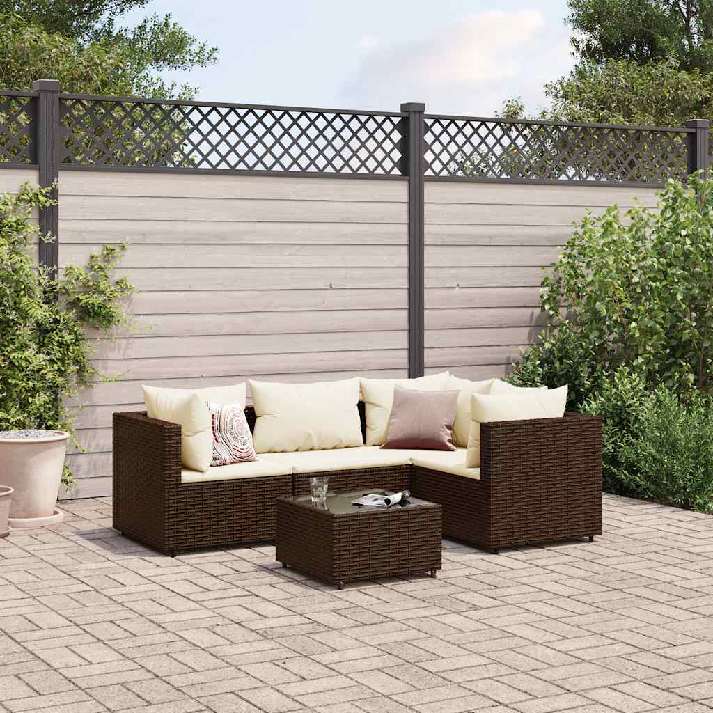 Salon de jardin 5 pcs avec coussins Marron Résine tressée - XIOS