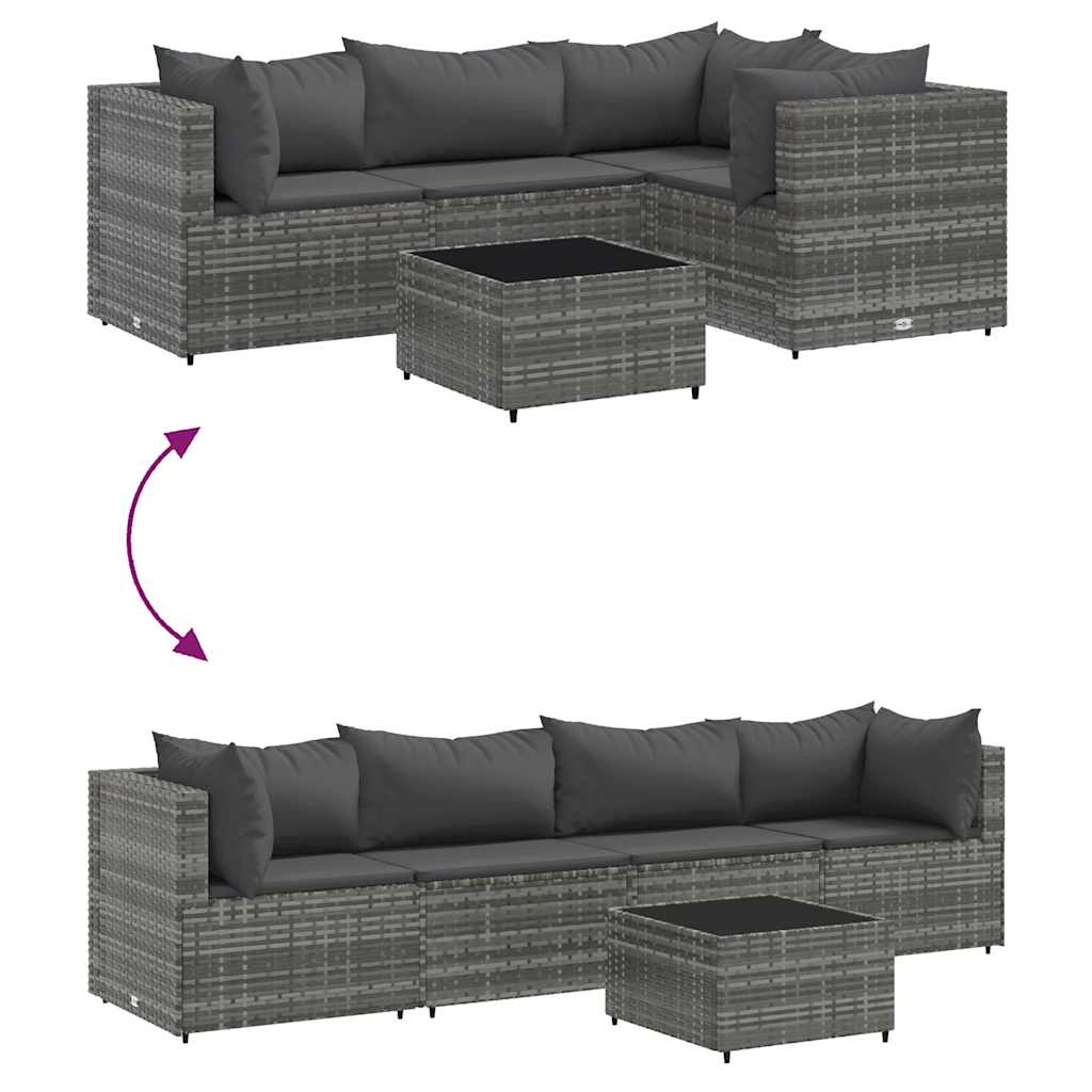 Salon de jardin 5 pcs avec coussins Gris Résine tressée - XIOS