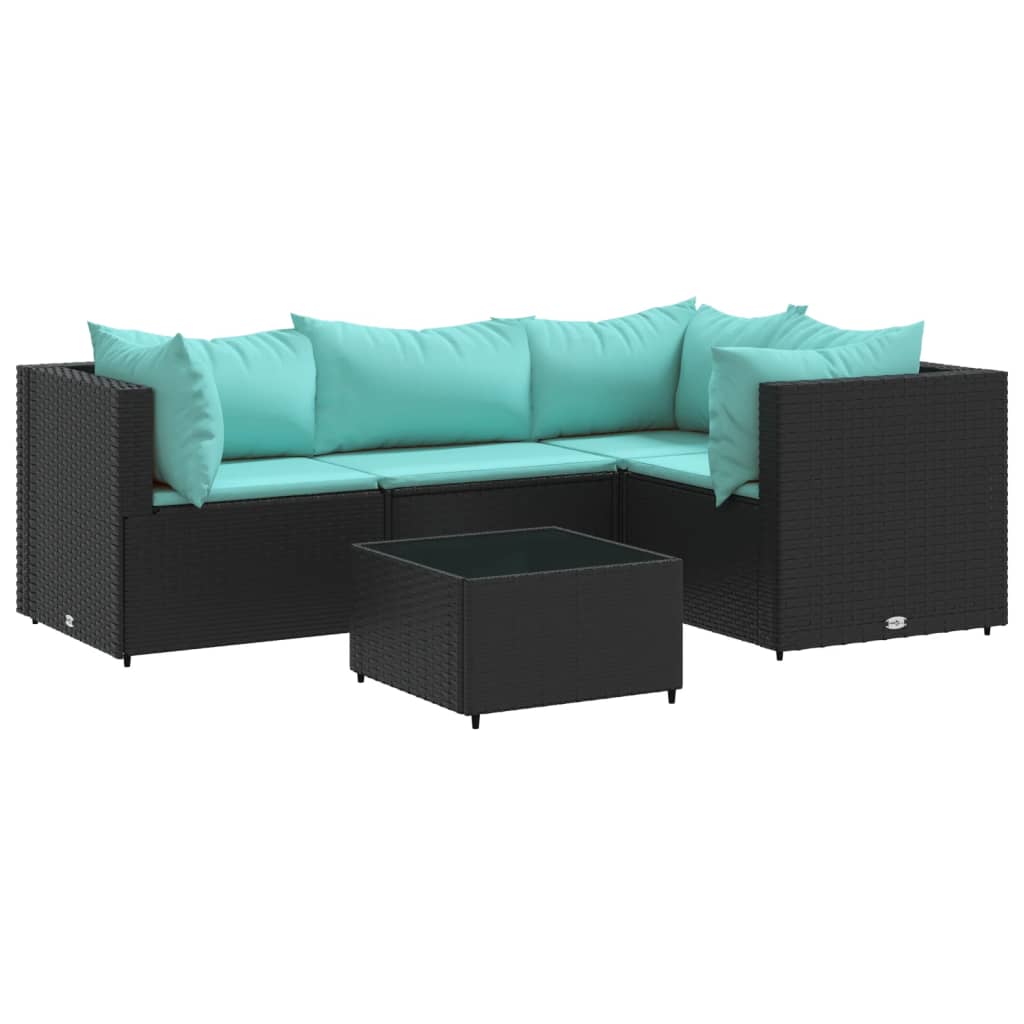 Salon de jardin 5 pcs avec coussins Noir Résine tressée - XIOS