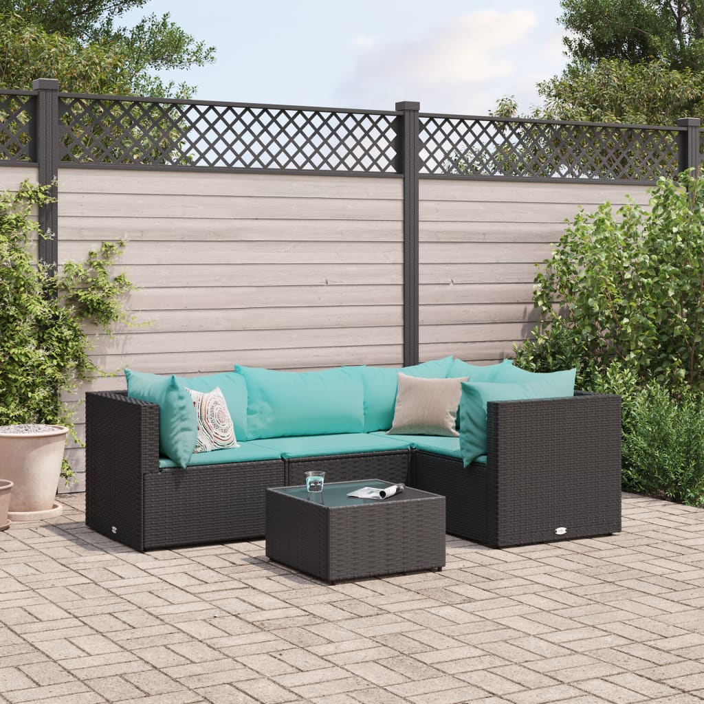 Salon de jardin 5 pcs avec coussins Noir Résine tressée - XIOS
