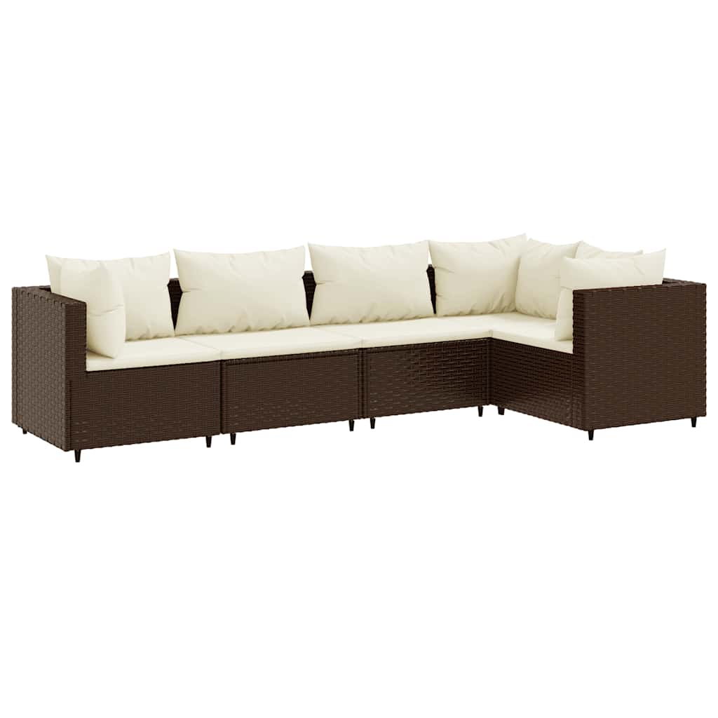 Salon de jardin 5 pcs avec coussins Marron Résine tressée - XIOS