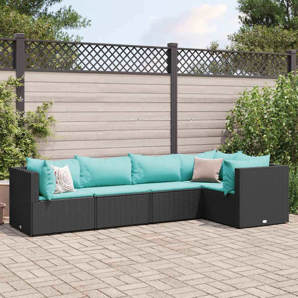 Salon de jardin 5 pcs avec coussins Noir Résine tressée - XIOS