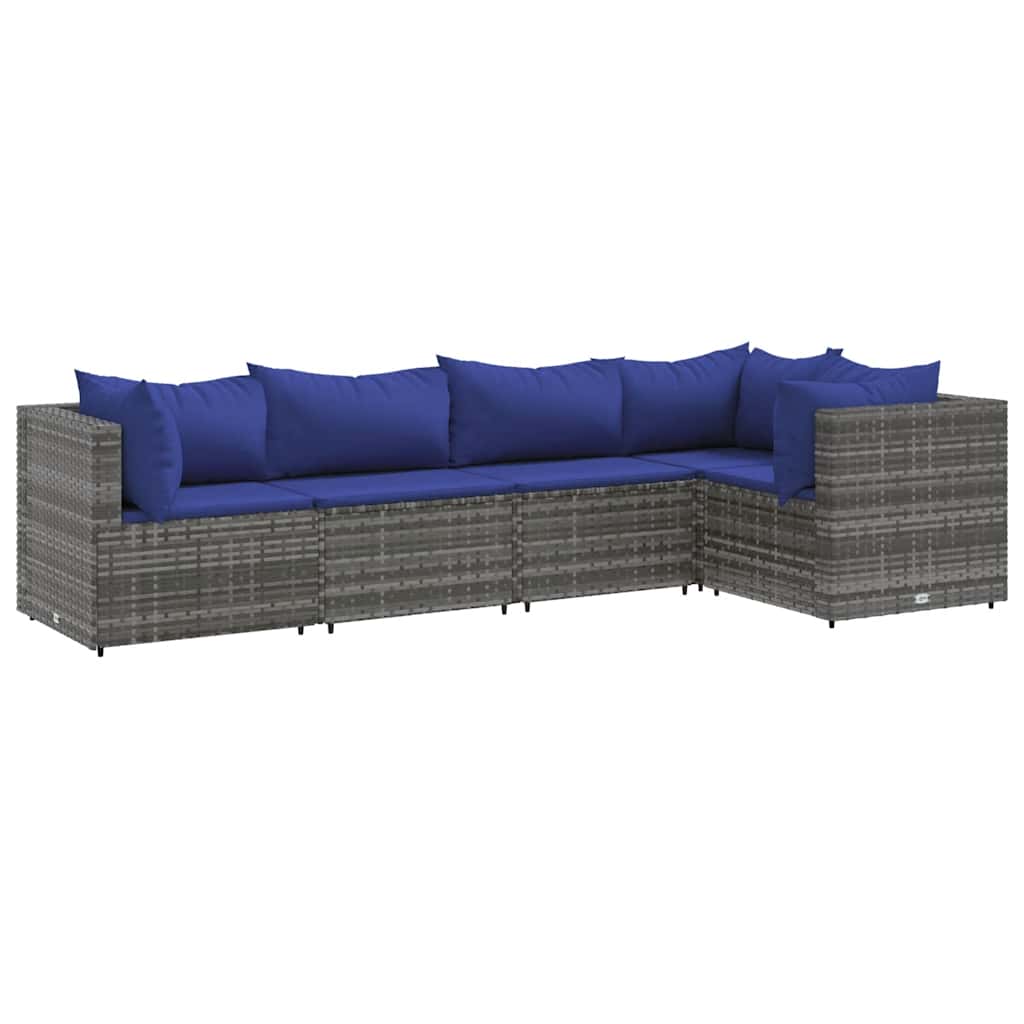 Salon de jardin 5 pcs avec coussins Gris Résine tressée - XIOS