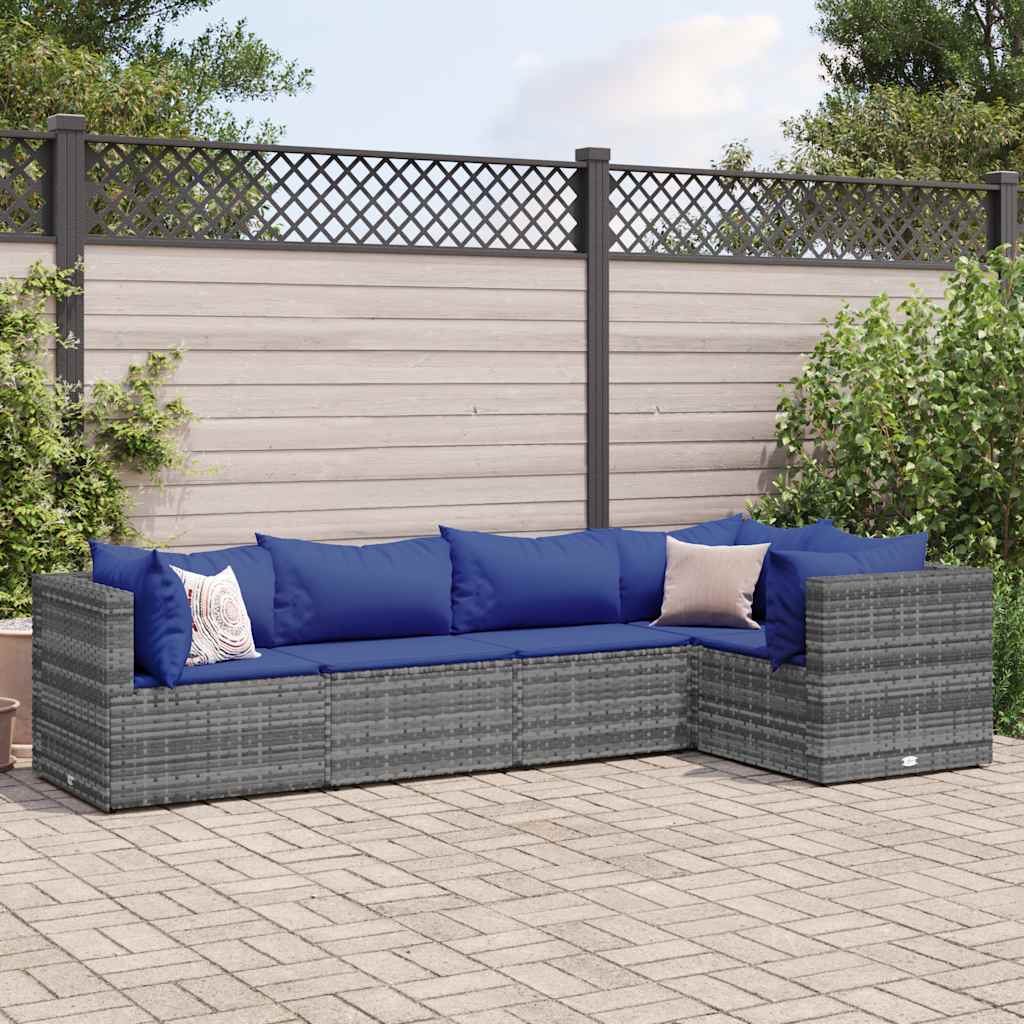 Salon de jardin 5 pcs avec coussins Gris Résine tressée - XIOS