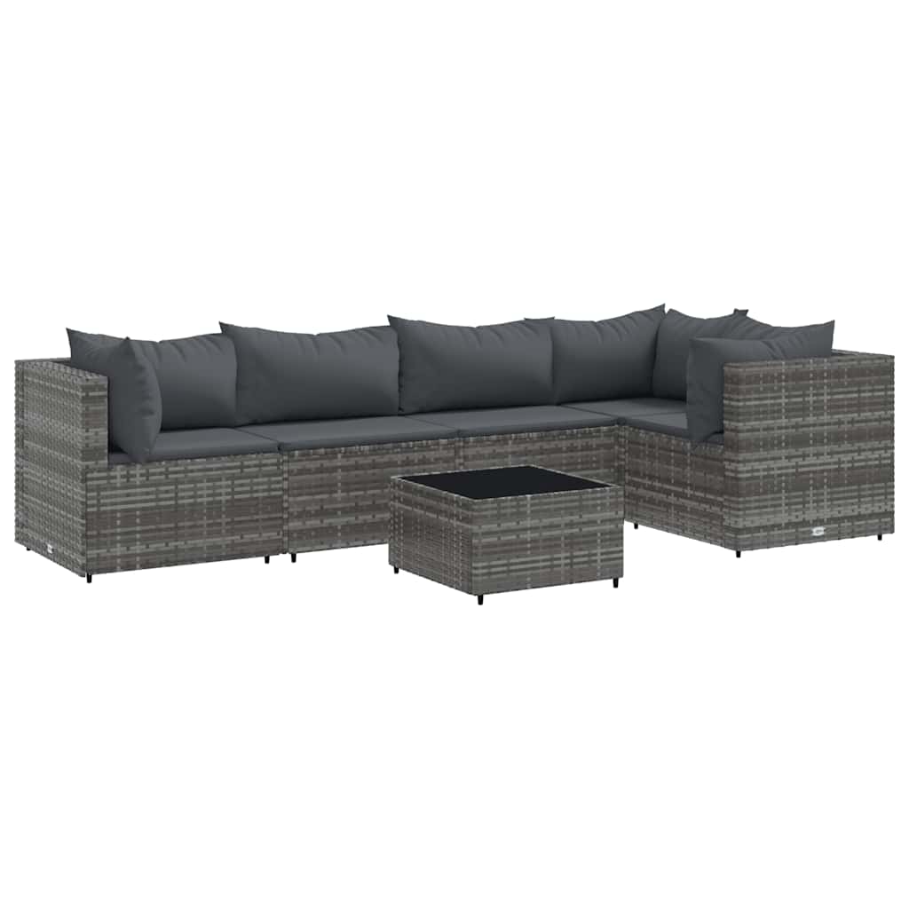 Salon de jardin 6 pcs avec coussins Gris Résine tressée - XIOS
