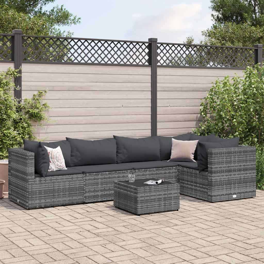 Salon de jardin 6 pcs avec coussins Gris Résine tressée - XIOS