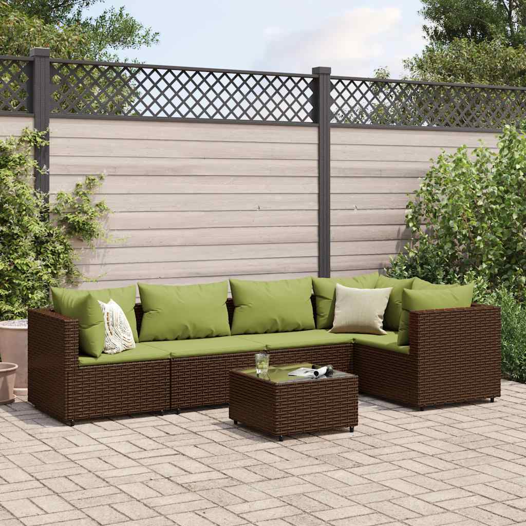Salon de jardin 6 pcs avec coussins Marron Résine tressée - XIOS