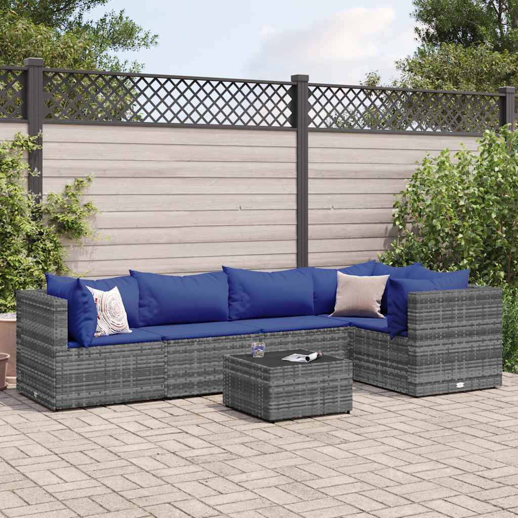 Salon de jardin 6 pcs avec coussins Gris Résine tressée - XIOS