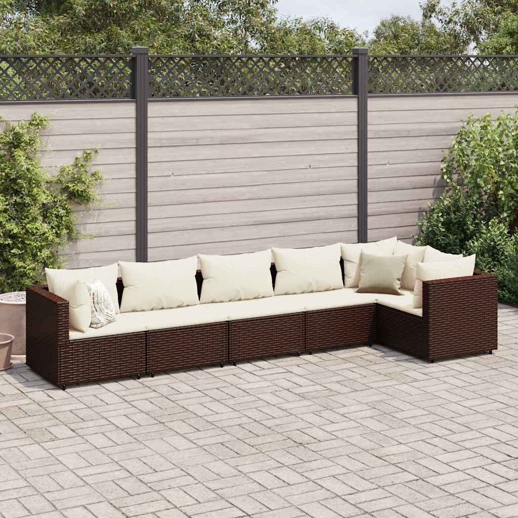 Salon de jardin 6 pcs avec coussins Marron Résine tressée - XIOS