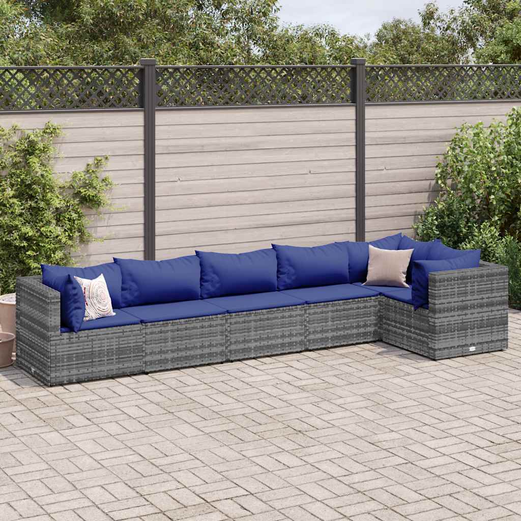 Salon de jardin 6 pcs avec coussins Gris Résine tressée - XIOS