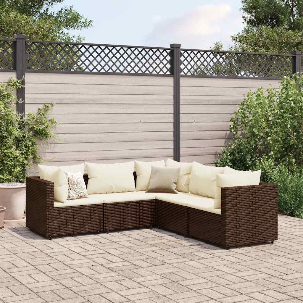 Salon de jardin 5 pcs avec coussins Marron Résine tressée - XIOS