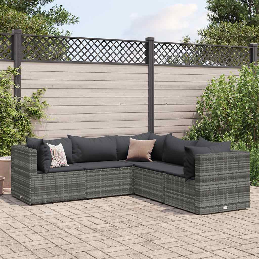 Salon de jardin 5 pcs avec coussins Gris Résine tressée - XIOS