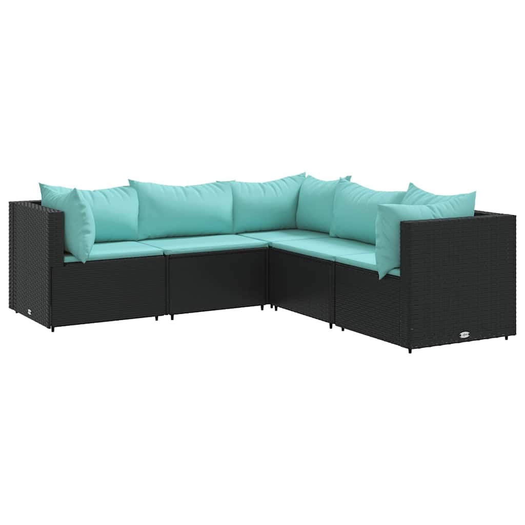 Salon de jardin 5 pcs avec coussins Noir Résine tressée - XIOS