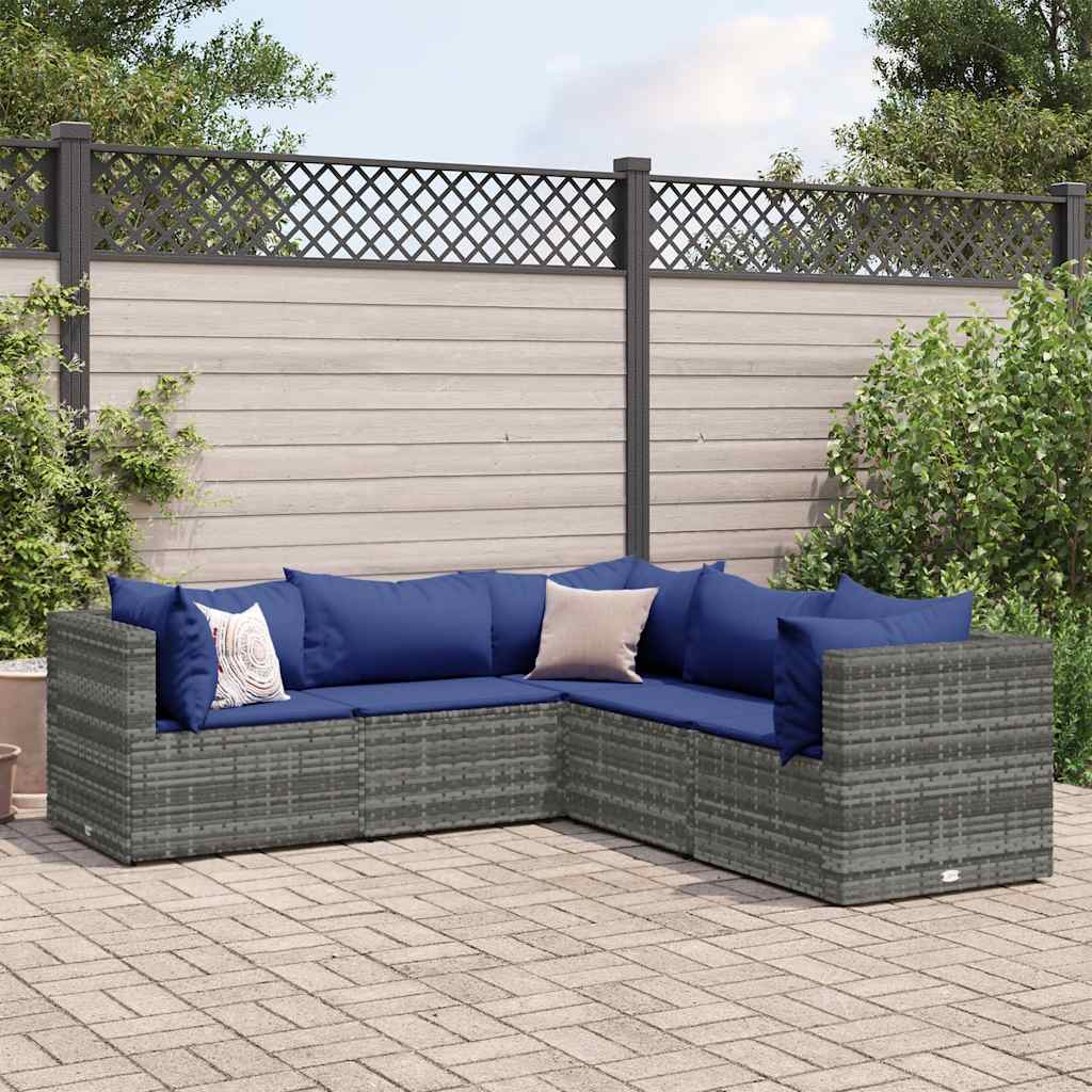 Salon de jardin 5 pcs avec coussins Gris Résine tressée - XIOS