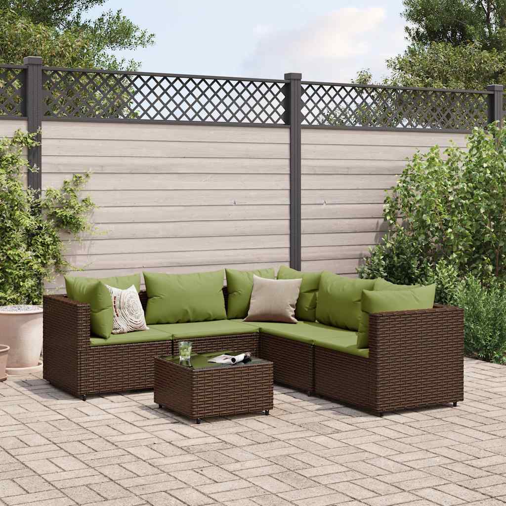 Salon de jardin 6 pcs avec coussins Marron Résine tressée - XIOS
