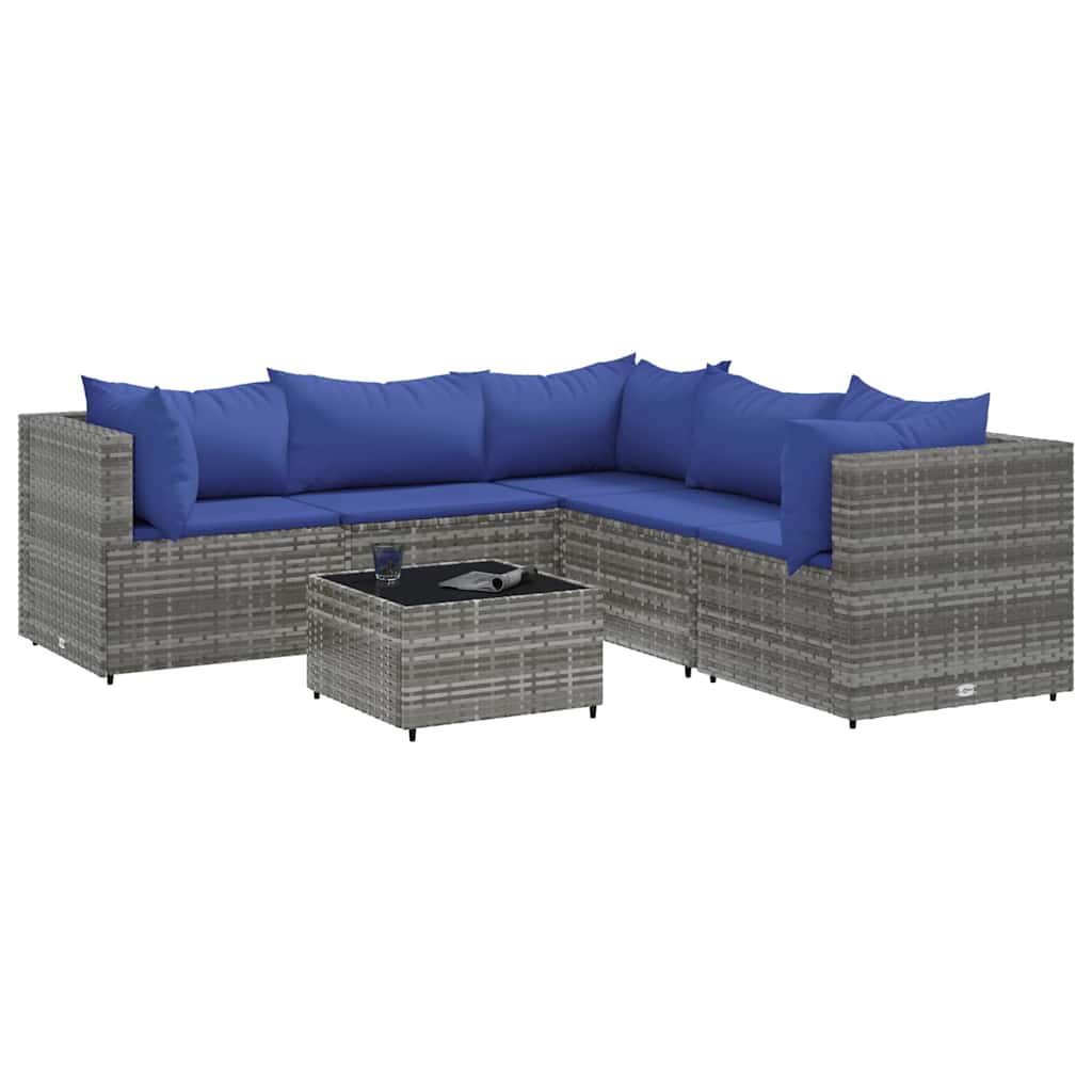 Salon de jardin 6 pcs avec coussins Gris Résine tressée - XIOS