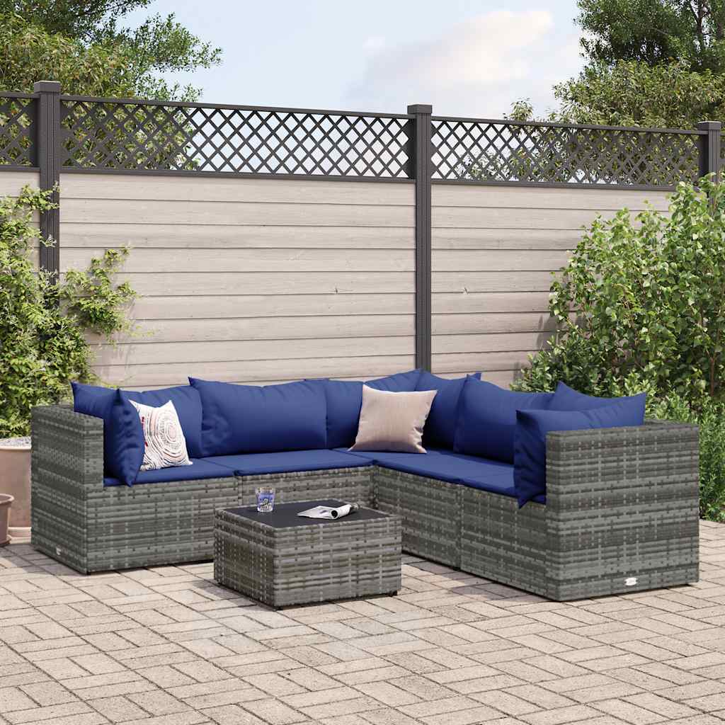 Salon de jardin 6 pcs avec coussins Gris Résine tressée - XIOS