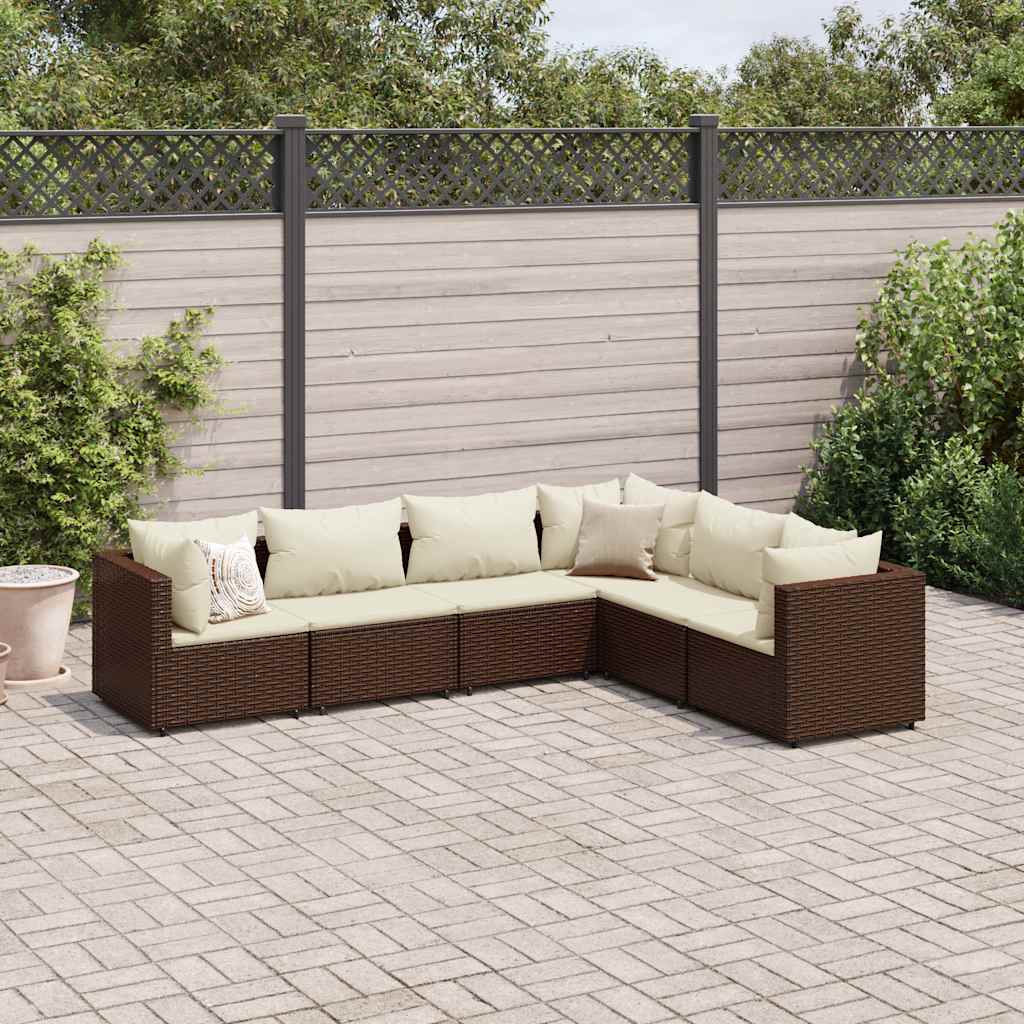 Salon de jardin 6 pcs avec coussins Marron Résine tressée - XIOS
