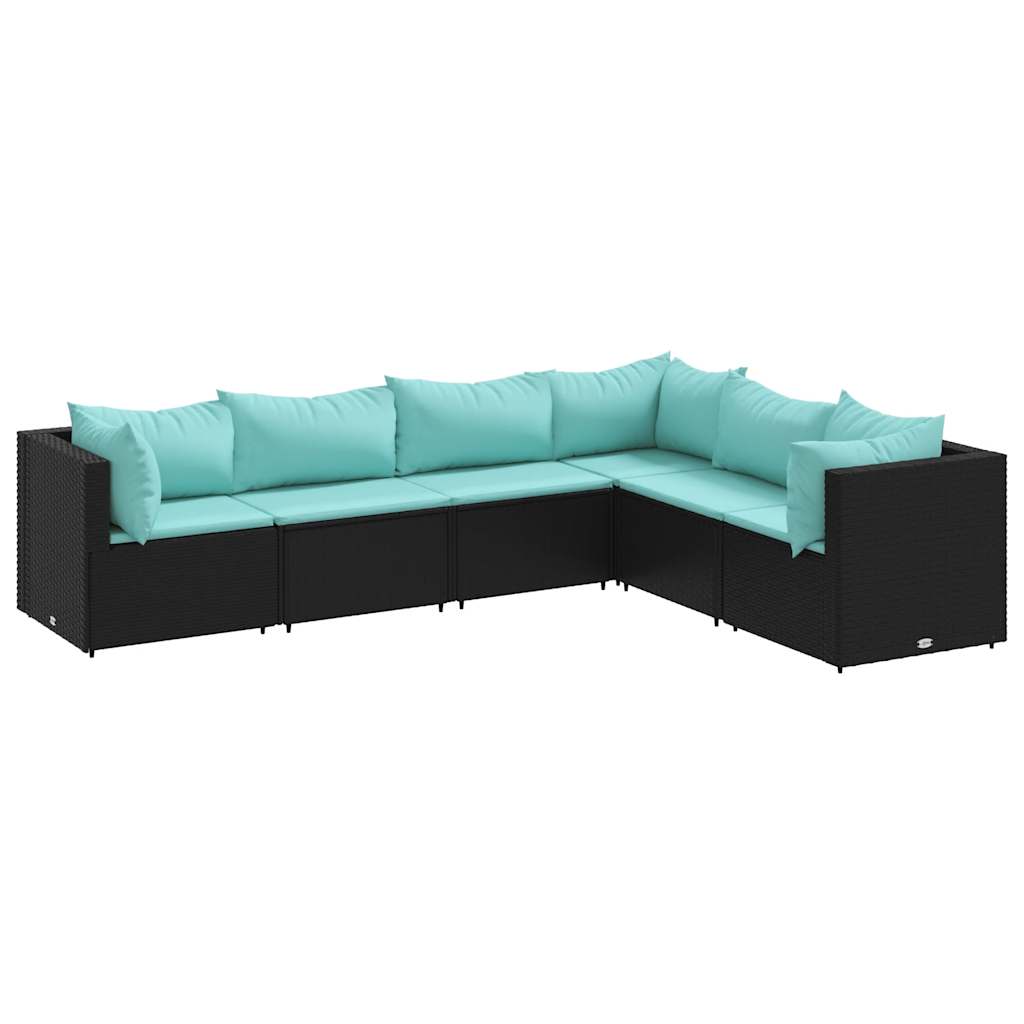 Salon de jardin 6 pcs avec coussins Noir Résine tressée - XIOS