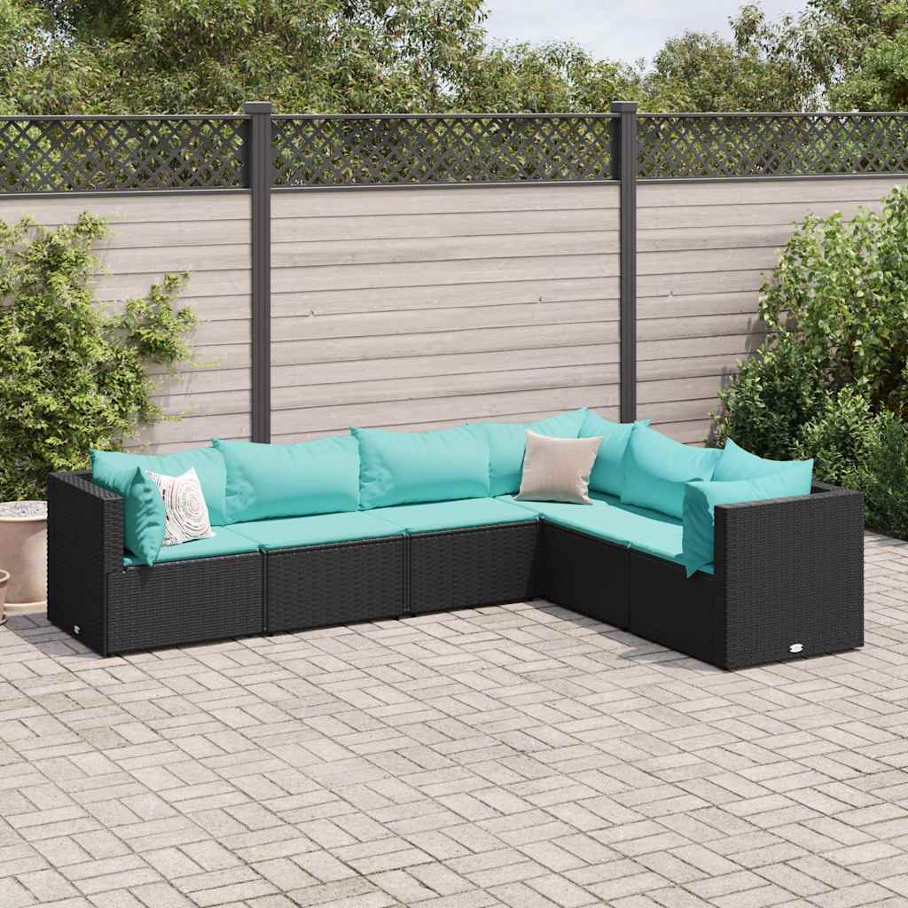 Salon de jardin 6 pcs avec coussins Noir Résine tressée - XIOS