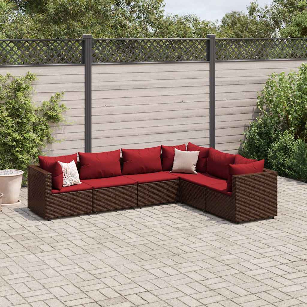 Salon de jardin 6 pcs avec coussins Marron Résine tressée - XIOS