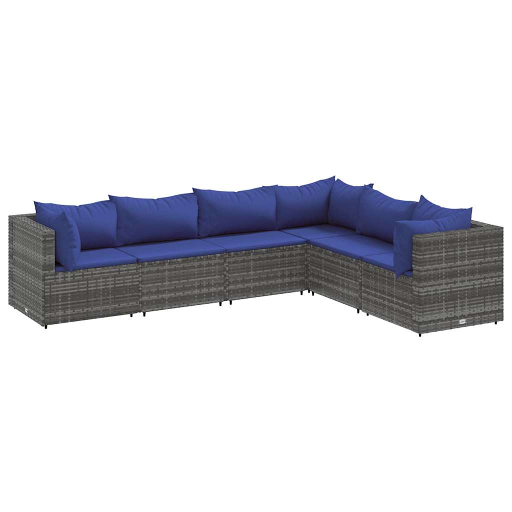 Salon de jardin 6 pcs avec coussins Gris Résine tressée - XIOS