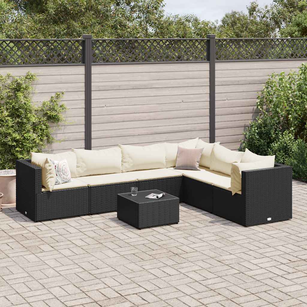 Salon de jardin 7 pcs avec coussins Noir Résine tressée - XIOS