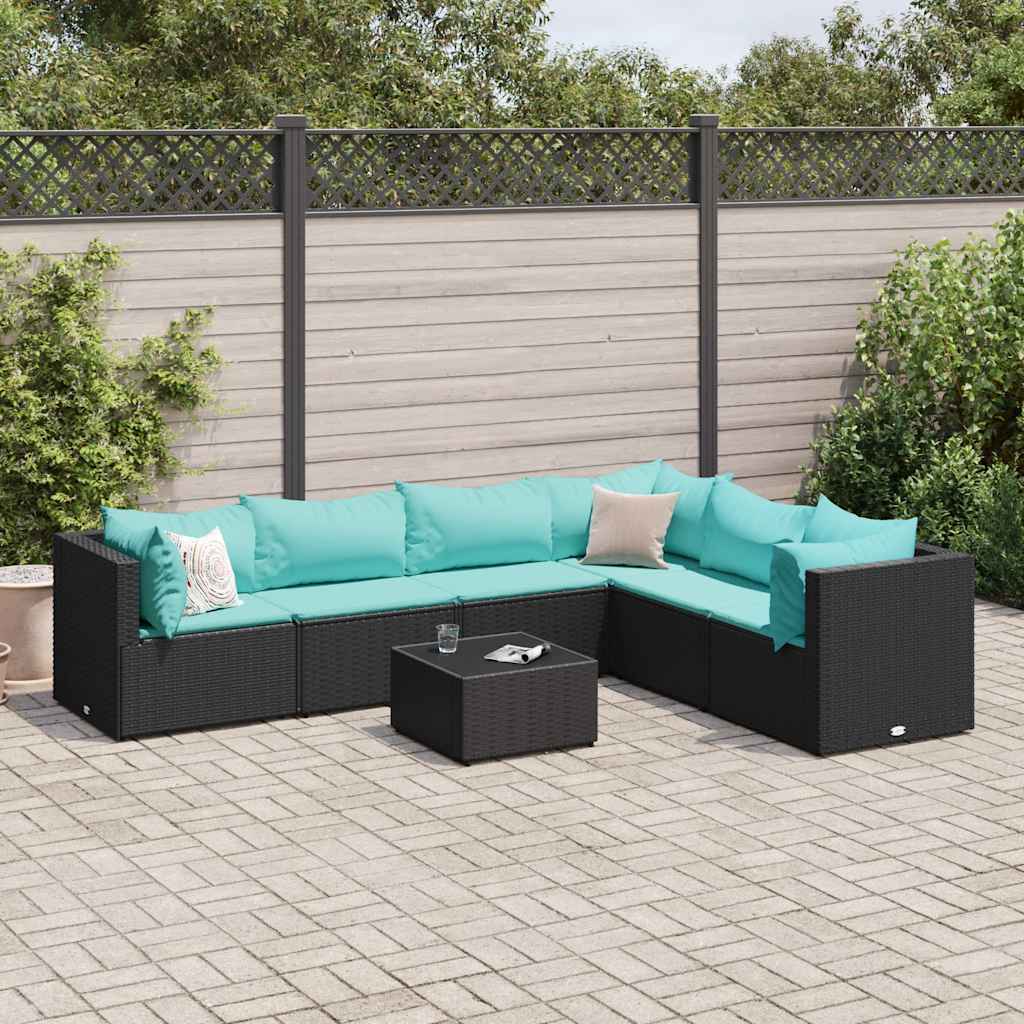 Salon de jardin 7 pcs avec coussins Noir Résine tressée - XIOS