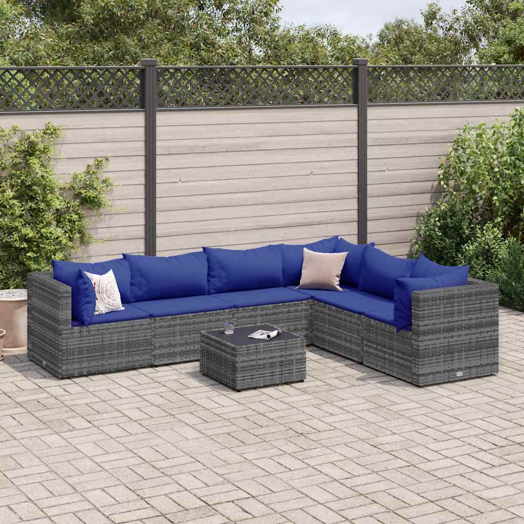 Salon de jardin 7 pcs avec coussins Gris Résine tressée - XIOS