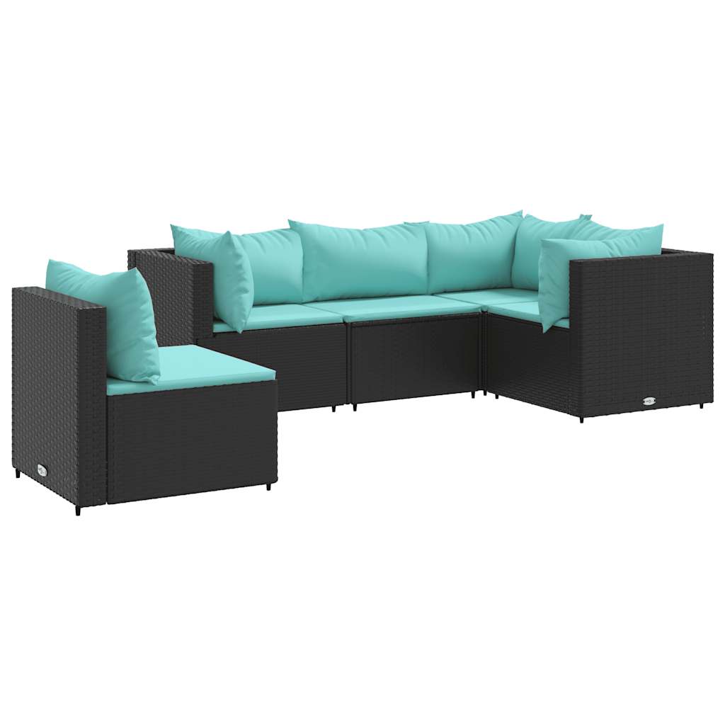 Salon de jardin 5 pcs avec coussins Noir Résine tressée - XIOS