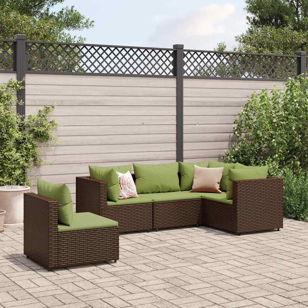 Salon de jardin 5 pcs avec coussins Marron Résine tressée - XIOS