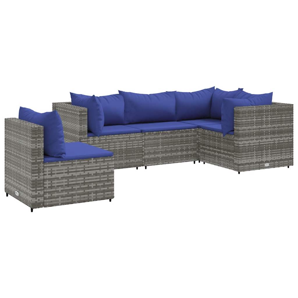 Salon de jardin 5 pcs avec coussins Gris Résine tressée - XIOS