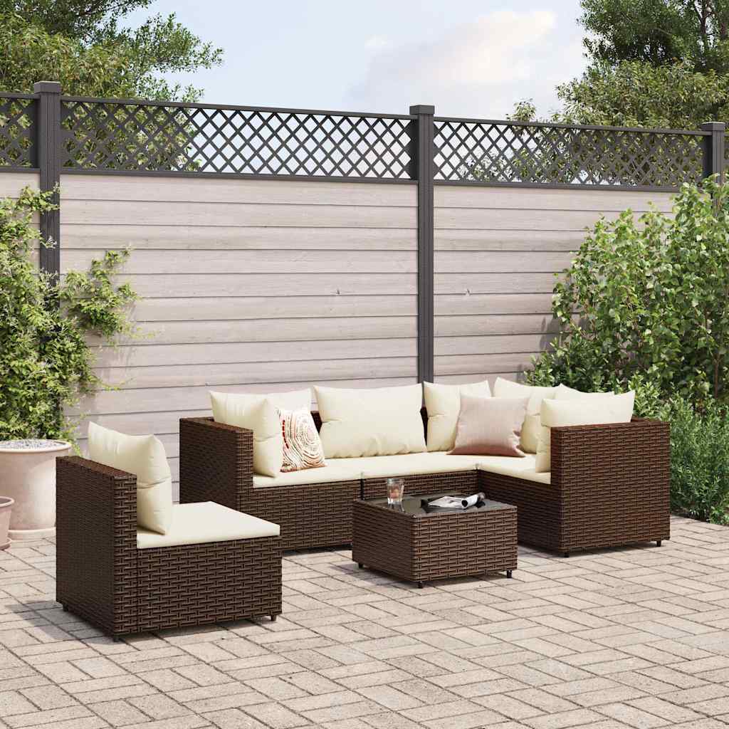 Salon de jardin 6 pcs avec coussins Marron Résine tressée - XIOS
