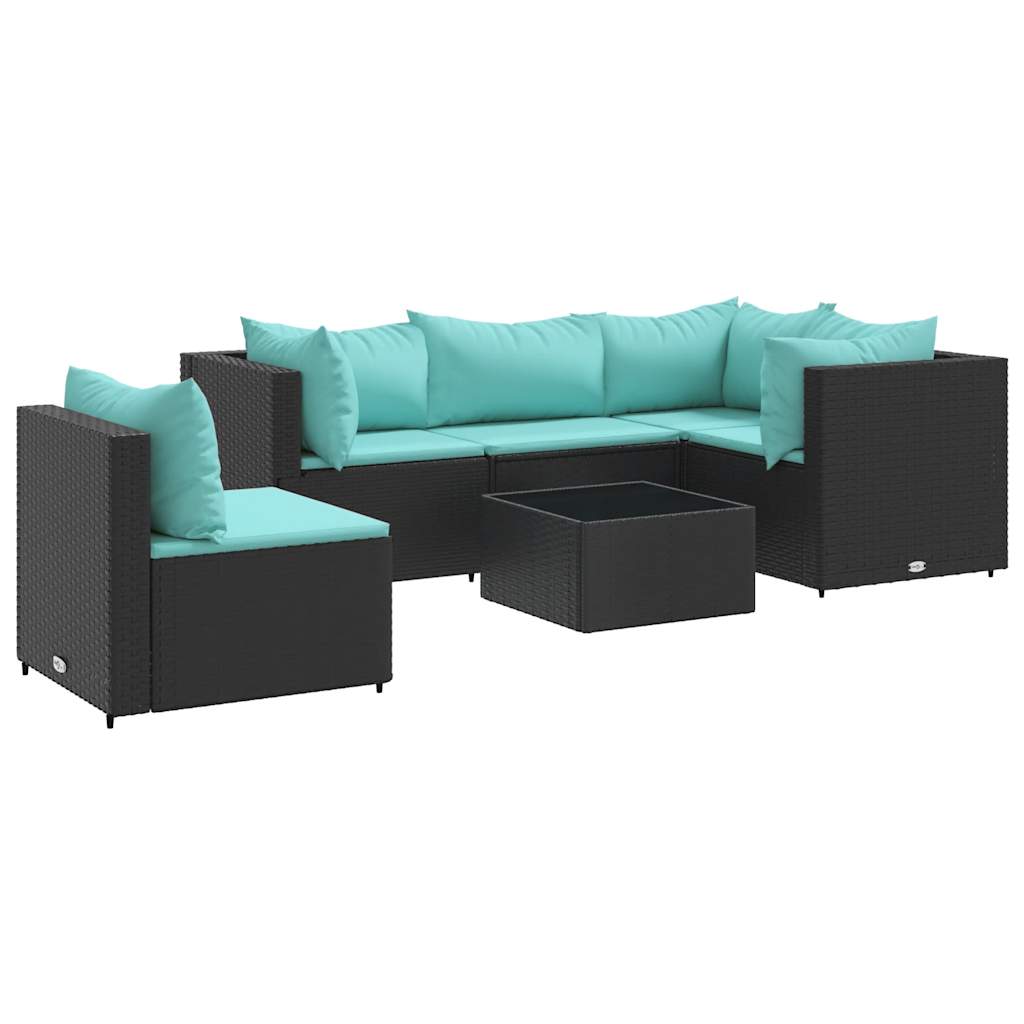 Salon de jardin 6 pcs avec coussins Noir Résine tressée - XIOS