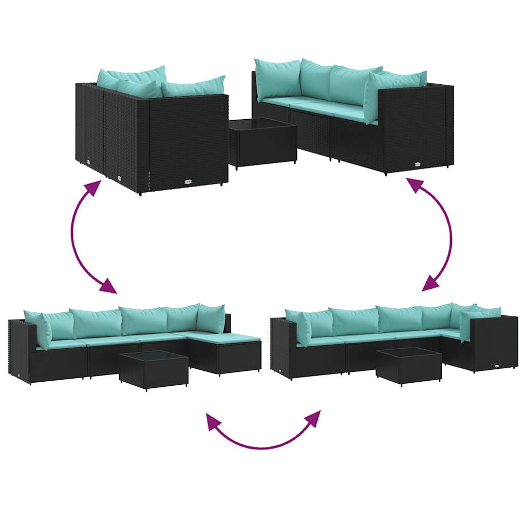 Salon de jardin 6 pcs avec coussins Noir Résine tressée - XIOS