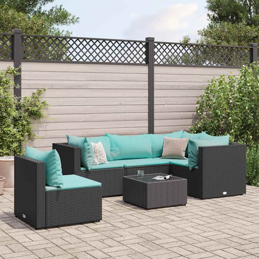 Salon de jardin 6 pcs avec coussins Noir Résine tressée - XIOS