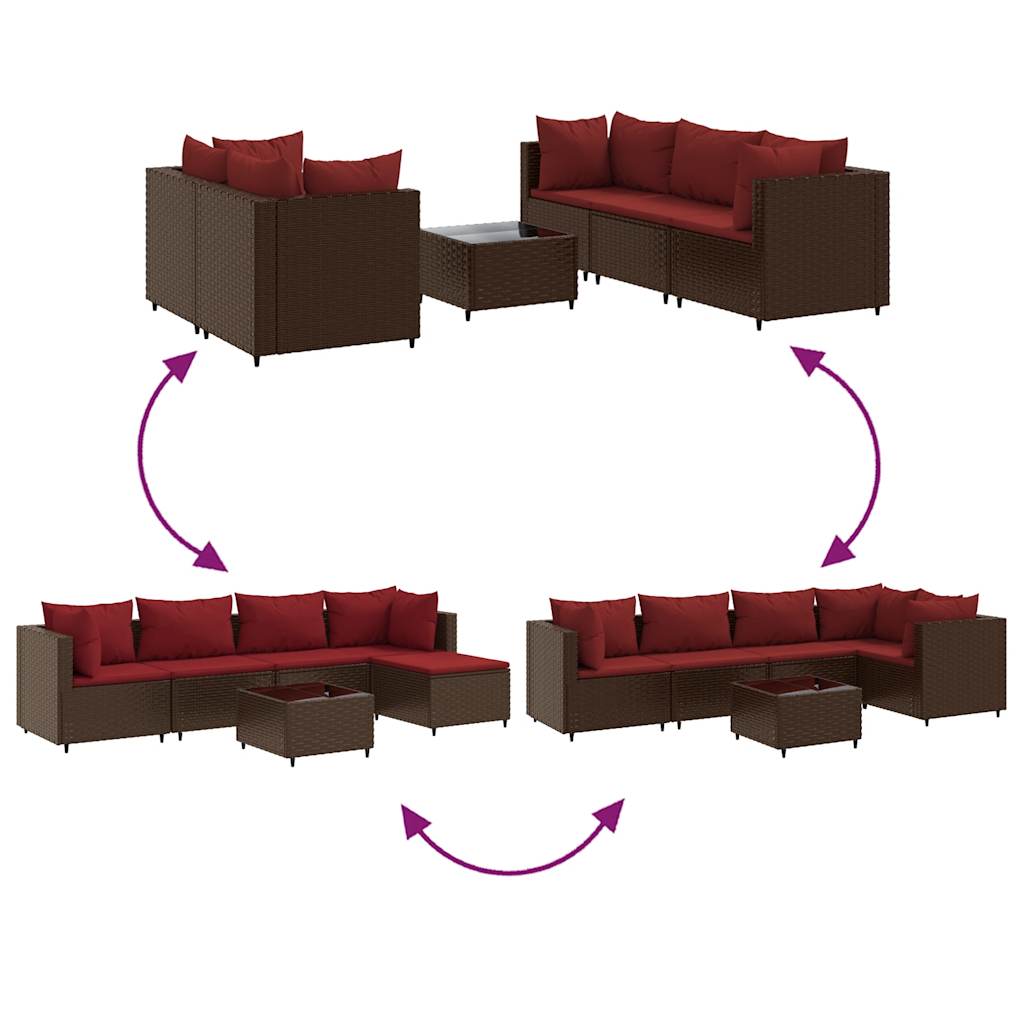 Salon de jardin 6 pcs avec coussins Marron Résine tressée - XIOS
