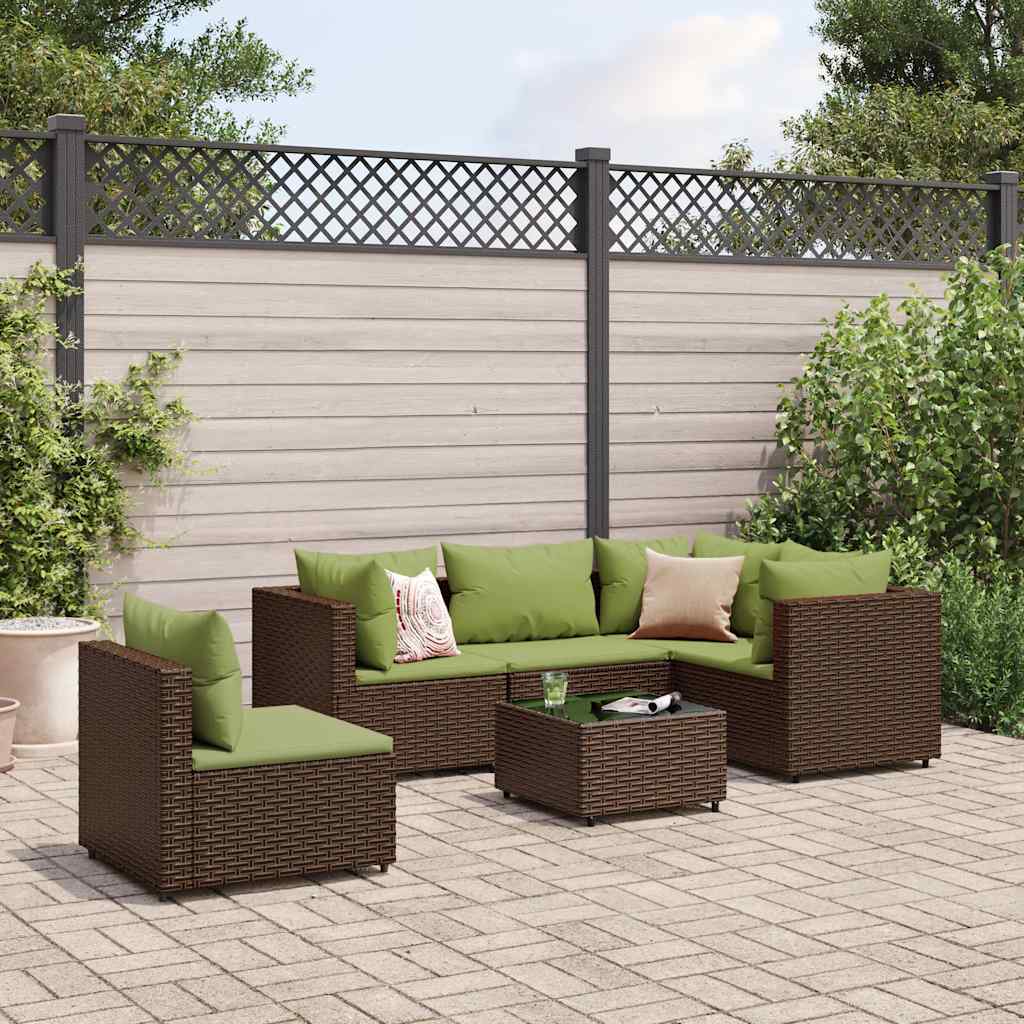Salon de jardin 6 pcs avec coussins Marron Résine tressée - XIOS