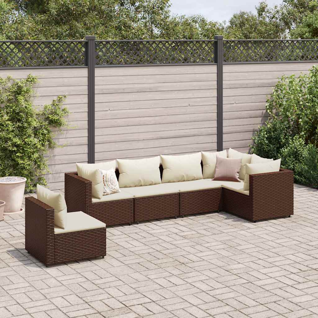 Salon de jardin 6 pcs avec coussins Marron Résine tressée - XIOS
