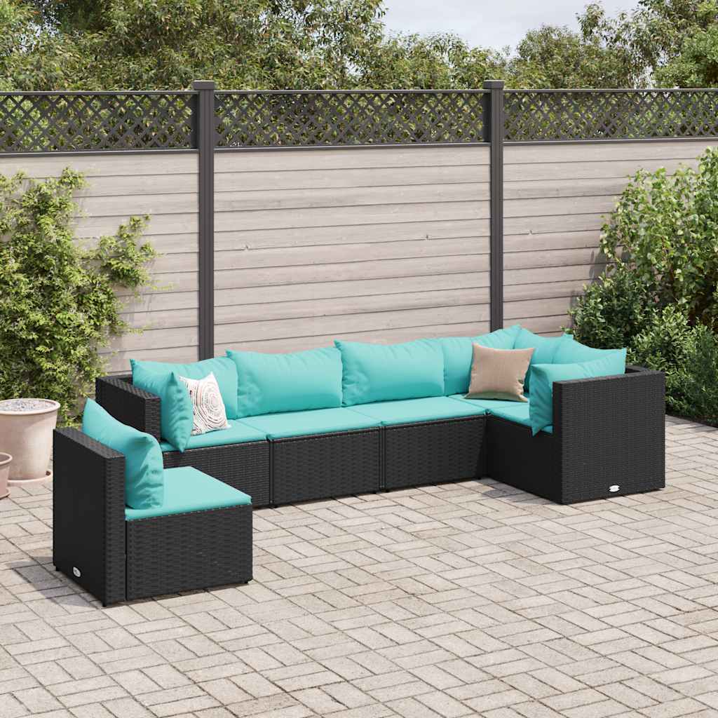 Salon de jardin 6 pcs avec coussins Noir Résine tressée - XIOS